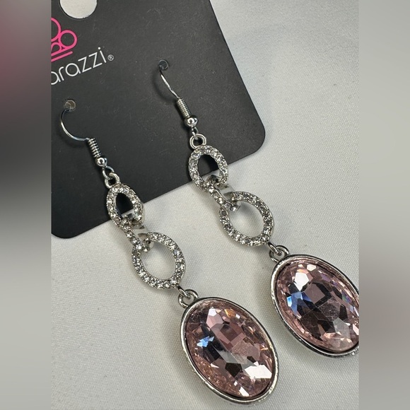 Elegant Silver and Pink Dangle Earrings - Picture 3 of 6